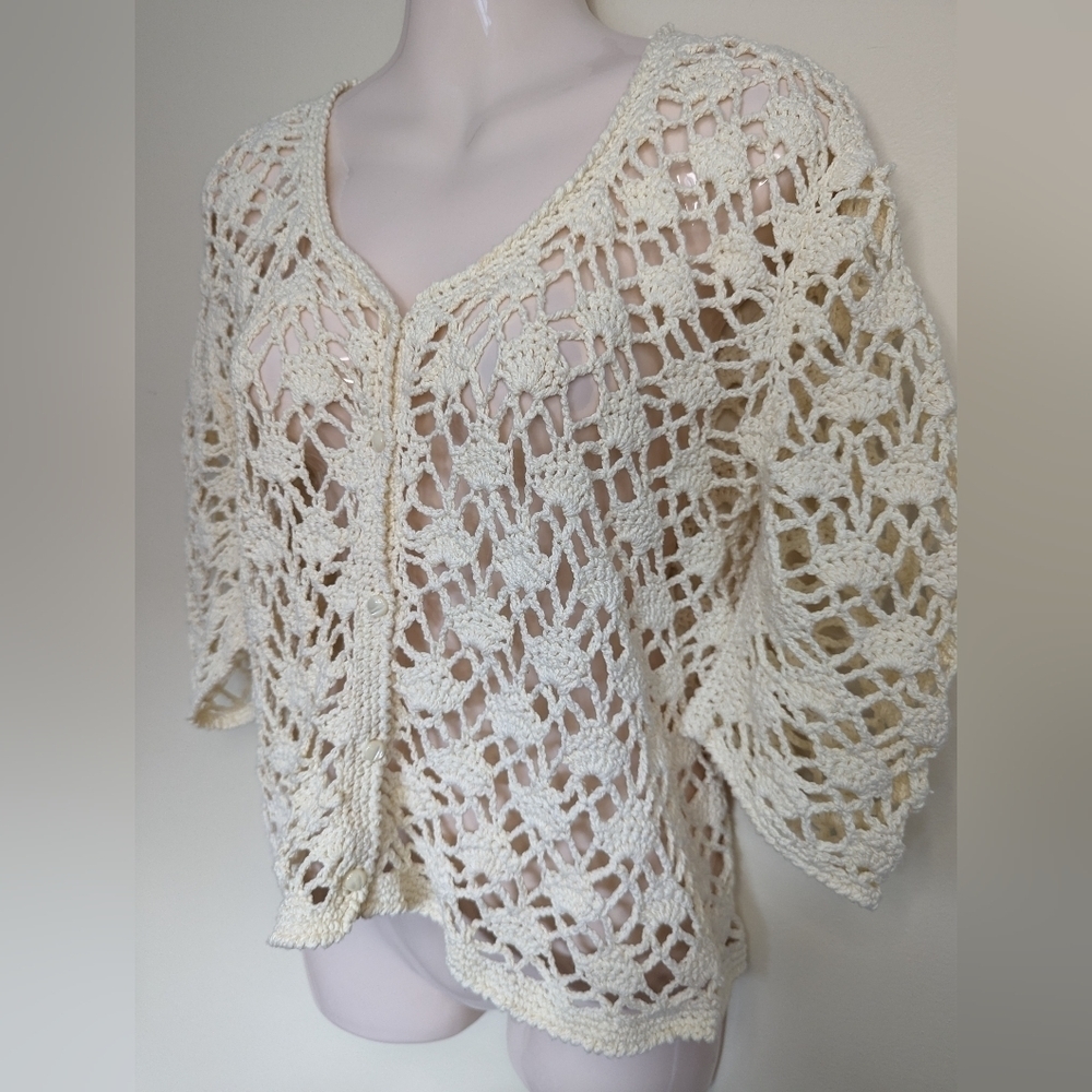 Crochet knit cardigan sweater small medium - Picture 6 of 10